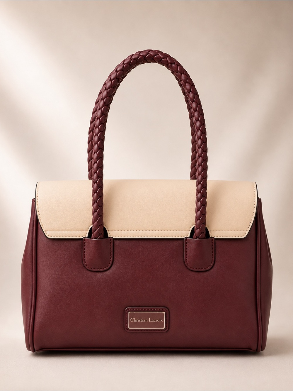 Christian Lacroix Two-Tone Vegan Leather Satchel NWT Adjustable Strap - Picture 2 of 4